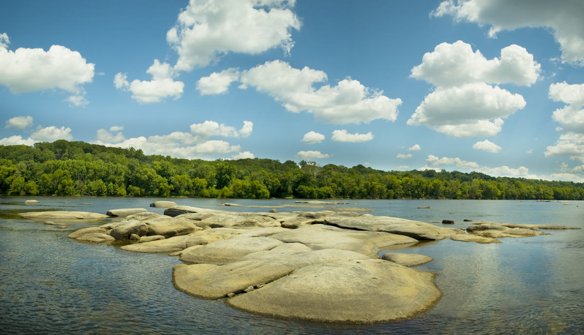 The James River flowing through James River Park in Richmond, Virginia
